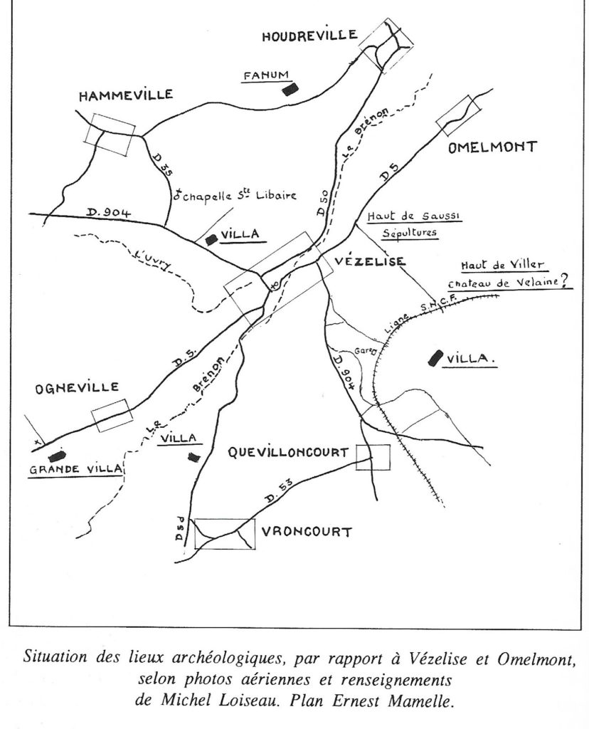 Situation des lieux archéologiques autour de Vézelise