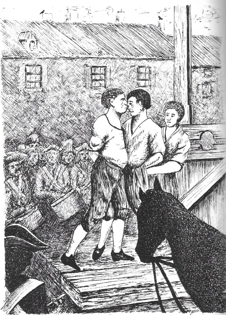 Exécution de Salle et Gaudet, selon une gravure du XIXe siècle. Dessin de Daniel Champeaux